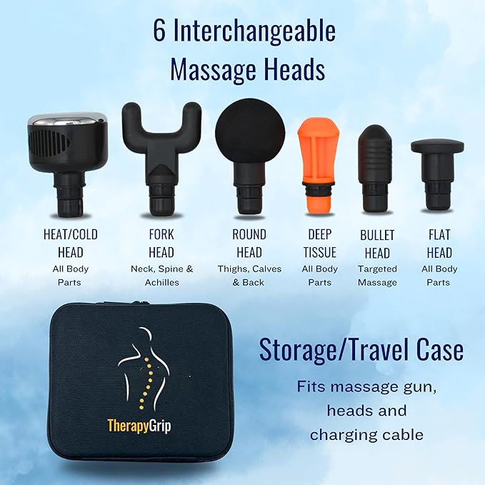 Professional Grade Massage Gun - Deep Tissue Back Massager with Heat and Cold Therapy Tip and Innovative Full-Body Extended Handle - Bloomnest