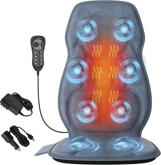 Back Massager with Soft Plush Fabric Cover, Massage Seat Cushion with 8 Vibration Motors & 2 Heating Levels, Chair Massager for Recliner, Office Chair, Sofa Use, Gifts for Dad Mom - Bloomnest