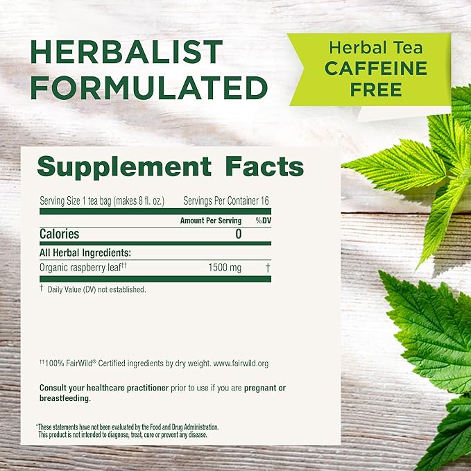 Traditional Medicinals Organic Raspberry Leaf Herbal Tea, Eases Menstrual Cramps & Supports Healthy Pregnancy, (Pack of 1) - 16 Tea Bags - Bloomnest