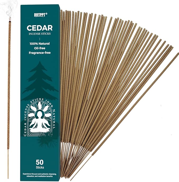 Cedar Incense Sticks (50 Sticks), 100% Natural sustainably harvested Cedar, Suitable for Yoga, Meditation, Relaxation, and Spiritual Purification RRTPPTCitronellaIncense
