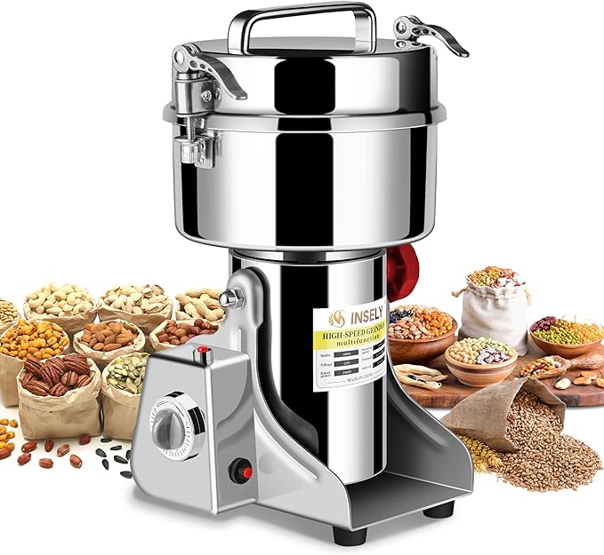 1000g Grain Mill Grinder High Speed Food Grain Mill Stainless Steel Seeds Flour Wheat Nut Spices Corn Pill Herbs & Seasonings Dry Grinder Electric Machine Grinder for Kitchen - Bloomnest