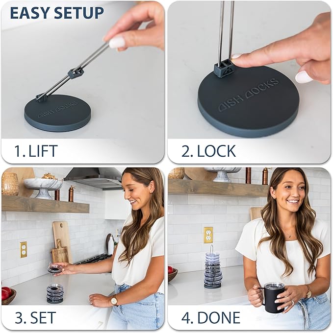 2-pk Tumbler Lid Organizer for Cabinet & Countertop - Slim Space-Saving Lid Holder with 9" Sturdy Bar & Weighted, Non-Slip Base - Vertical Storage Cup Lid Organizer - Collapsible Lid Rack for 10 Lids - Bloomnest