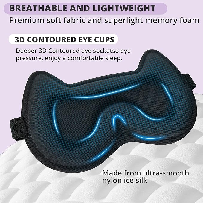 3D Kids Sleep Eye Mask: 3D Contoured Cup Sleeping Masks, Blindfold Sleep Eye Cover with Adjustable Strap, Memory Foam Lightweight Night Eyeshade for Boys Girls Teens (Purple) - Bloomnest