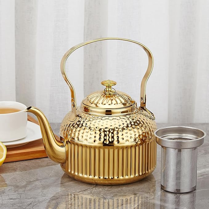 SANQIAHOME Antique 1.5L (50Oz) Stainless Steel Teapot with Infuser Gold - Bloomnest