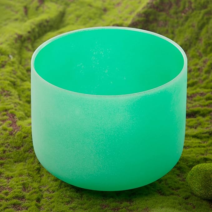 Leize Quartz Crystal Singing Bowl F Note 432 hz Heart Chakra Green 9" with Suede Striker - Bloomnest