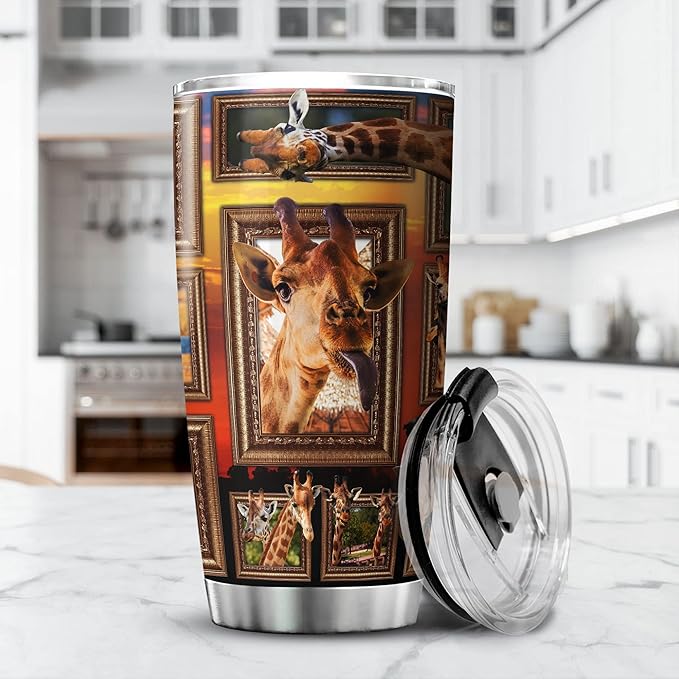 Giraffe Insulated Tumbler With Lid 20 Oz Funny Giraffes Safari Wildlife Animals Stainless Steel Travel Cup Cool Giraffe Things Birthday Gift Mug Ideas Cute Animal Tumblers - Bloomnest