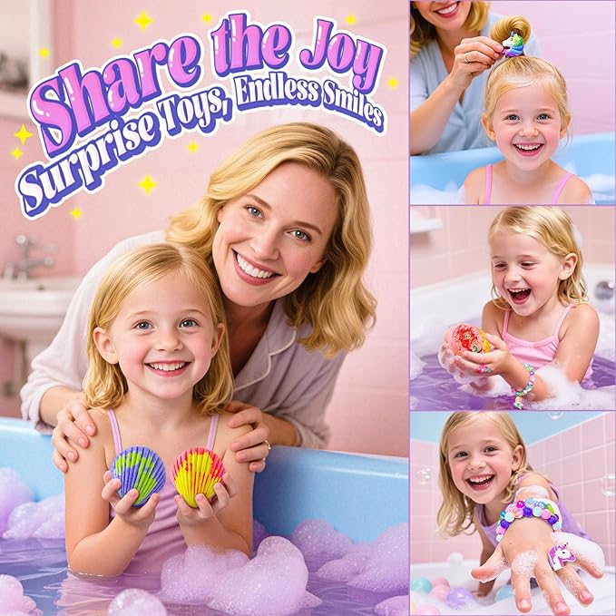 Shell Bath Bombs for Girls – 12 Pack Child-Safe Aromatherapy Bath Bombs with 20 Surprise Toys Inside, 6 Fruity Scents in 2 Gift Boxes (Mermaid & Unicorn Themes), Christmas Gift for Kids - Bloomnest