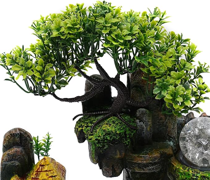 Gdrasuya10 110V Desktop Fountain Fish Tank Mini Waterfall with Fisherman, LED Lighting Fountain Simulation Resin Rockery Water Fountain Bonsai Ornaments for Home, Office, Bedroom, Desk - Bloomnest