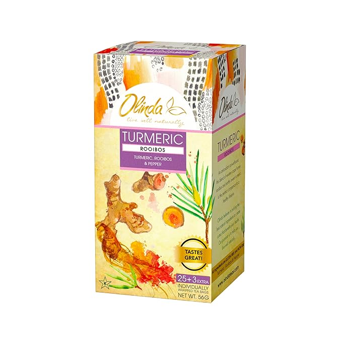 Olinda Turmeric Rooibos and Pepper Herbal Tea Organic Caffeine Free Tea for Weight Loss Detox and Antioxidant Support 28 Tea Bags Hot or Cold Brew - Bloomnest