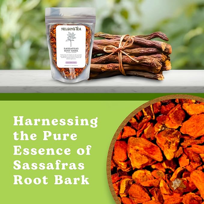 Nelson’s Tea - Sassafras Root Bark Cut & Sifted - Caffeine Free - Classic Root Beer Herbal Blend Tea, Premium Sassafras Albidum Aroma for Brewing, Mixing & Wellness, Freshly Packed Resealable Bag -1oz - Bloomnest
