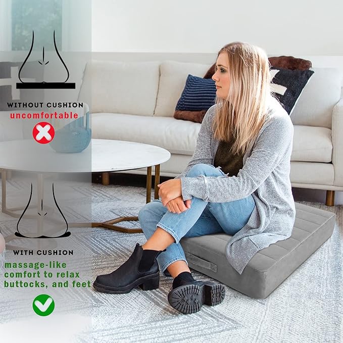 MeMoreCool Square Floor Pillow Seating for Adults Kids, Large Meditation Cushion Floor Pillow with Thick Foam & Soft Tufted Cover, Washable Big Pillow Seat Floor Cushion for Sitting Yoga, 22" Grey - Bloomnest