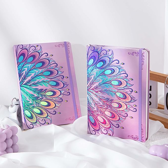 TIEFOSSI A5 Journal Notebook-College Lined Ruled Hardcover Journals for Writing Women-100gsm Thick Paper 224 Numbered Pages-Peacock Feather Embossed Journal-Daily Journal for Writing - Bloomnest