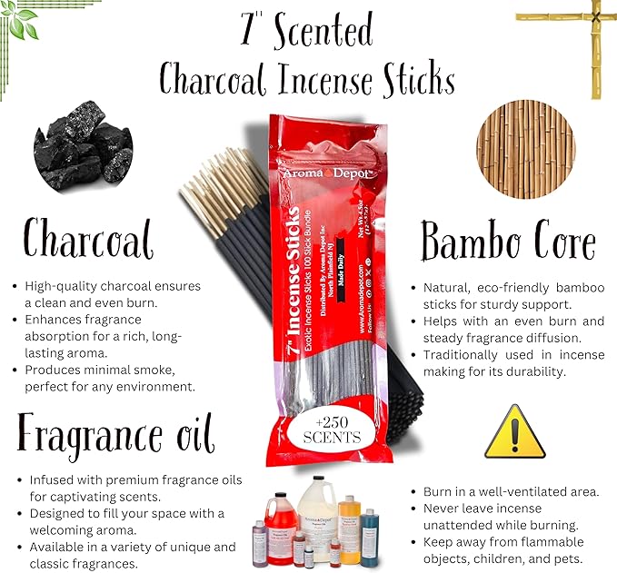 Aroma Depot Money Type Most Exotic Charcoal 7" Incense Sticks. Approx. 85-100 Sticks Per Bundle, Length - 7 Inches, Each Natural Stick Burns for 35 to 45 mins Each. Long Lasting. Guarantee 100% Pure AromaDepotInc