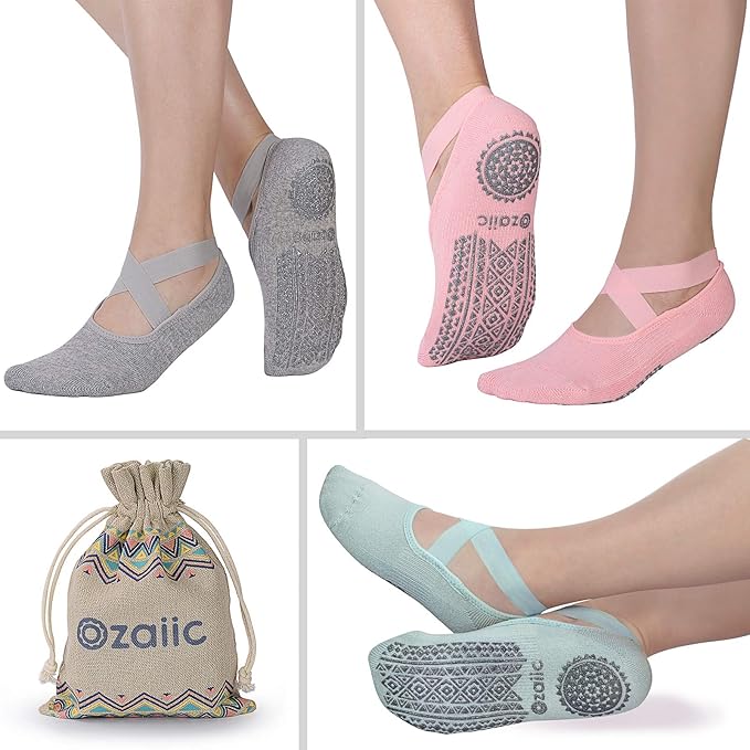 Ozaiic Pilates Socks for Women Non Slip Grip, Yoga Socks with Grippers for Barre, Hospital, Ballet, Dance, Barefoot Workout - Bloomnest