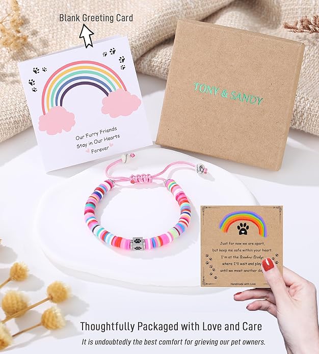 TONY & SANDY Dog Memorial Gifts, Pet Sympathy Rainbow Bridge Pet Memorial Bracelet for Men Women Girls Who Loss of Beloved Dog Cat - Bloomnest