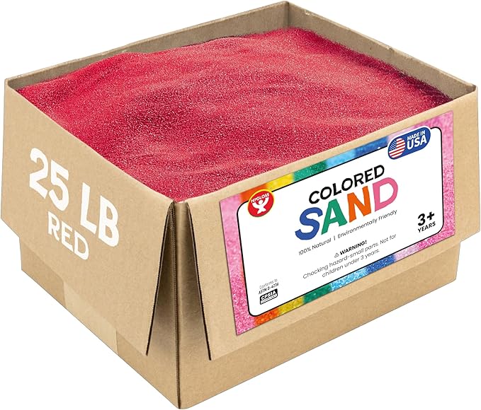 Hygloss Colored Sand for Crafts – 25 lb, Red – Vibrant Colorful Fine Sensory Play Sand Art Kits for Kids – Classroom Activities for Children 3 4 5 6 7 8 9 10 11 12 – Safe for Ages 3+ - Bloomnest