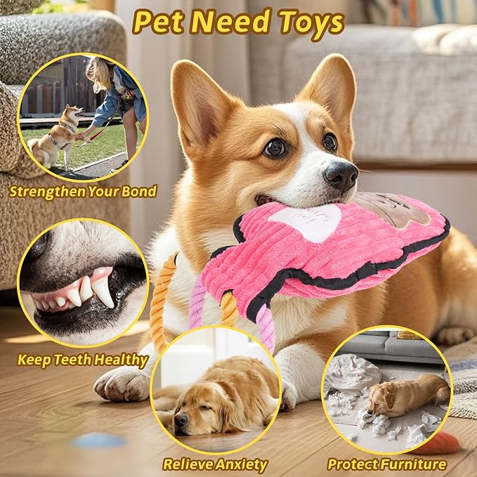 2-Pack Squeaky Dog Toys & Tough Tug of War Set - No Stuffing Chew-Resistant Plush Toys to Keep Them Busy, Best Birthday Gift for Small/Medium/Large Breeds (Ducks & Gorilla) - Bloomnest