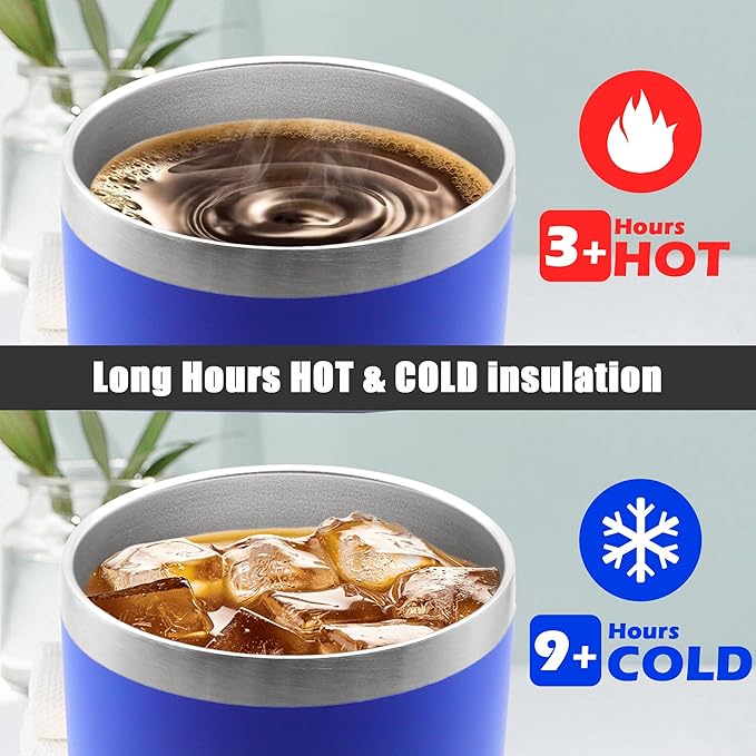 20 oz Tumbler Coffee Travel Tumblers Bulk with Lid Stainless Steel Double Wall Vacuum Insulated Mug Powder Coated Cups fit Car Cupholder for Hot and Cold - Dark Blue, 12Pack