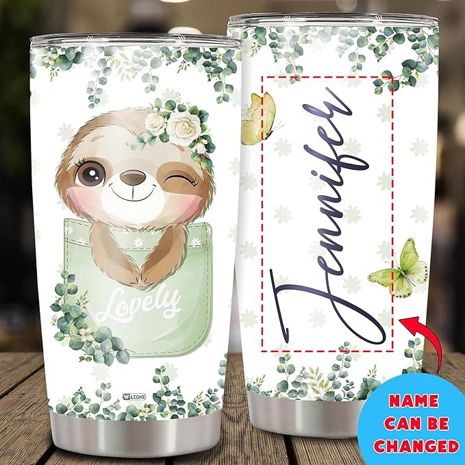 WAZONE Personalized Sloth Tumbler Cup With Lid 20oz 30oz Custom Name Animal Double Wall Vacuum Insulated Stainless Steel Coffee Travel Mug Birthday Christmas Funny Gifts For Girls Women Kids - Bloomnest