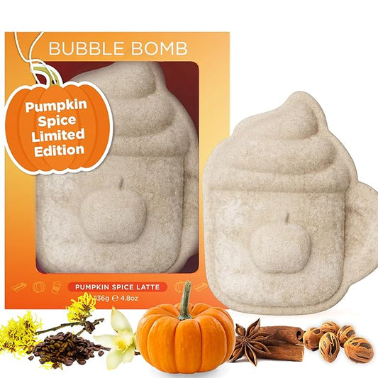 Pumpkin Spice Latte Bath Bomb for Women & Girls – Luxury Fall Bath Bombs (Giftable Packaging) - Natural & Relaxing Fall Gift - Vanilla, Cinnamon & Pumpkin Scented - Holiday Gift for Women - Bloomnest