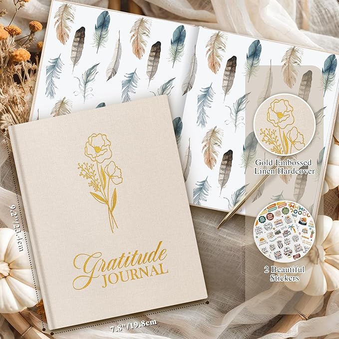 Lanpn Daily Gratitude Journal for Woman Men, 4 Month Affirmation & Mindfulness Planner, 7.8"x9.2" The 5 Minute Grateful Diary, Guided Reflection with Positivity Prompts Undated Notebook, Beige - Bloomnest