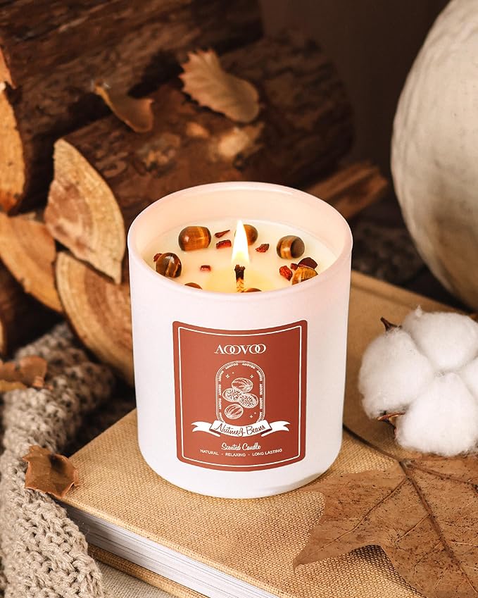 AOOVOO Nutmeg Beans Scented Candles for Women - Aromatherapy Candle with Crystals Inside, 10oz Soy Candles for Home Scented, Birthday Gifts Christmas Candle for Women Mom - Bloomnest