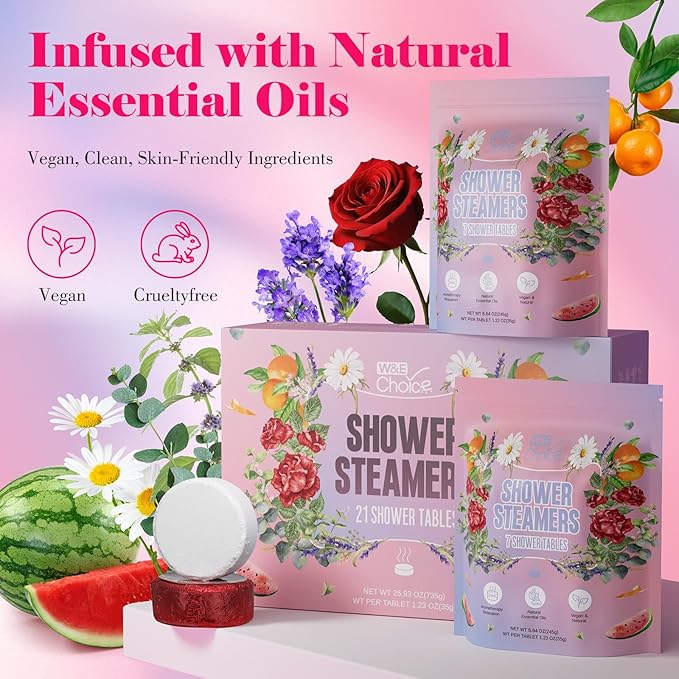 W&E Choice Shower Steamers Aromatherapy 21 Pack- Shower Bombs with Natural Essential Oils for Daily Relaxation & Stress Relief, Birthday/Christmas Gifts for Women, Mom, Wife - Bloomnest