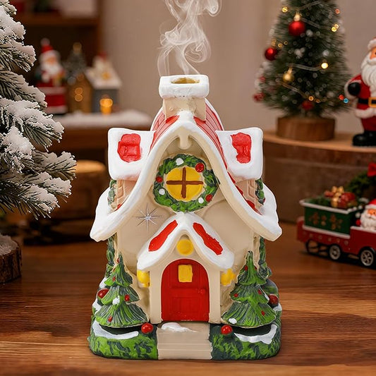 Christmas Log Cabin Incense Burner - Gift for Mom Wife Her Women, Christmas Village House Incense Holder with 2 Incense Cones for Home Decorations, Red - Bloomnest