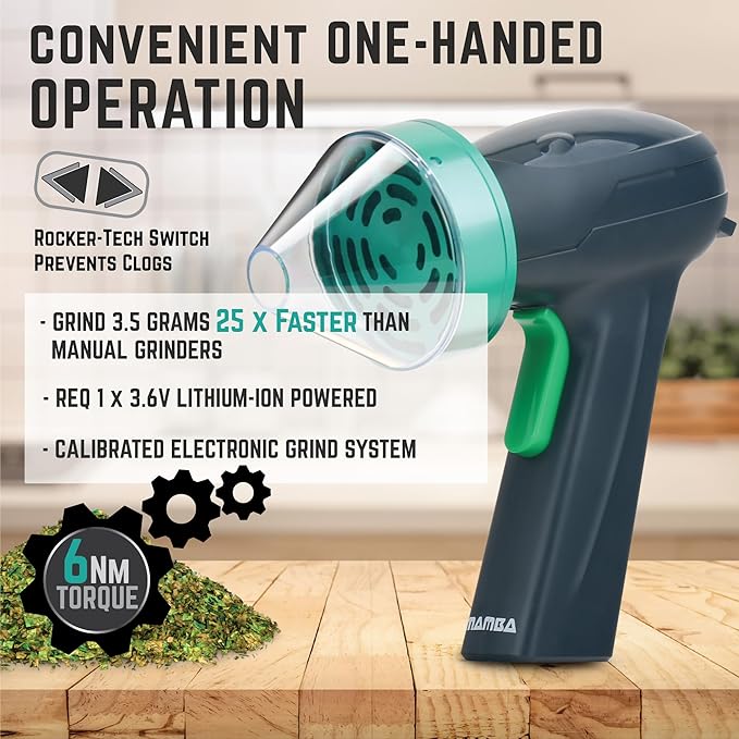 Mamba Monster 3.5g Green USB Electric Herb Grinder. Large Capacity Portable Metal Herbal Machine & Spice Mill for the Kitchen - Bloomnest