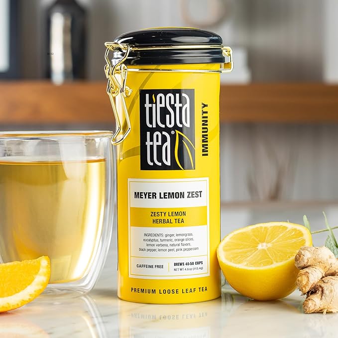 Tiesta Tea - Meyer Lemon Zest, Loose Leaf, Zesty Lemon Herbal Tea, Premium Non-Caffeinated Blend, Makes Hot or Iced & Up to 50 Cups, 4oz Refillable Tin - Bloomnest