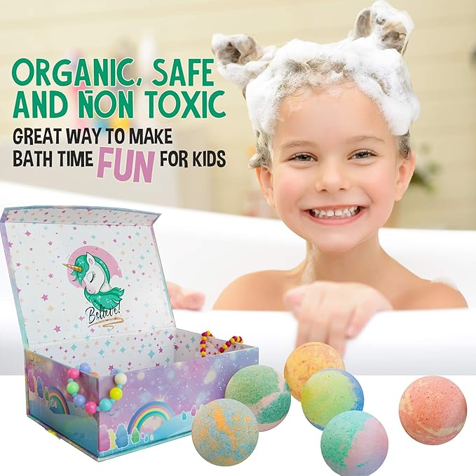 Bath Bombs for Kids with Surprise Inside, Unicorn Bath Bombs for Girls with Jewelry & Jewelry Box for Kid - Organic, Skin Moisturizing, Natural Bubble Bath, Stocking Stuffers Christmas Gift for Girls - Bloomnest