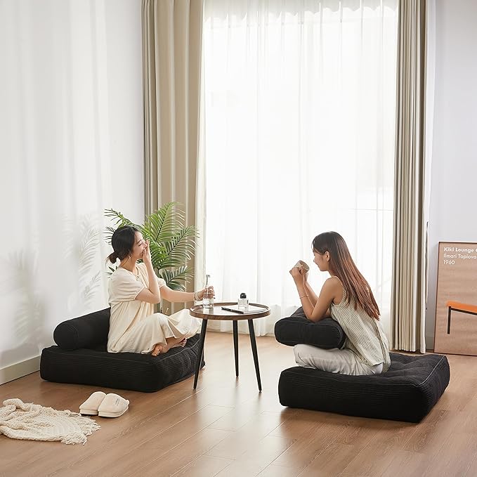 35.4x33.5 Inch Floor Pillow, Large Round Floor Cushion with Removable Washable Cover - Ultra Soft Plush Filling for Adults, Kids, Lounge, Bedroom, Reading Nook, Meditation, Corduroy, Black