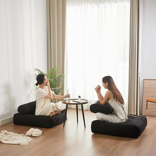 35.4x33.5 Inch Floor Pillow, Large Round Floor Cushion with Removable Washable Cover - Ultra Soft Plush Filling for Adults, Kids, Lounge, Bedroom, Reading Nook, Meditation, Corduroy, Black