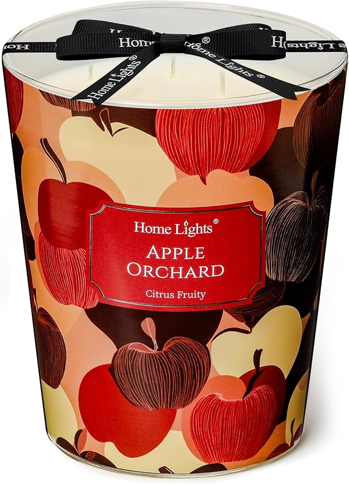 HomeLights Large jar Candle | 3-Wick Long-Lasting Scented Candles, 34oz Natural Soy Wax Candle for Home Scented, Eclectic Mixed Styles Gifts for Women & Men, Apple Orchard - Bloomnest