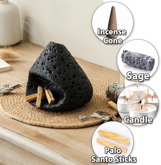 Palo Santo Holder, Modern Incense Burner for Sage, Palo Santo Sticks and Cones Burning, Mini Fireplace Chimney Smudge Bowl for Yoga, Meditation and Energy Cleansing Aromatic Home Decor Bloomnest