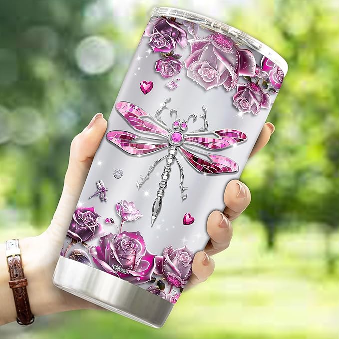 Personalized Dragonfly Coffee Mug Cups Gifts For Women Unique Mom, Purple Dragonflies Water Bottle Mothers Day Birthday Christmas Valentine 20oz Stainless Steel Thermos Tumbler Cup With Lid - Bloomnest