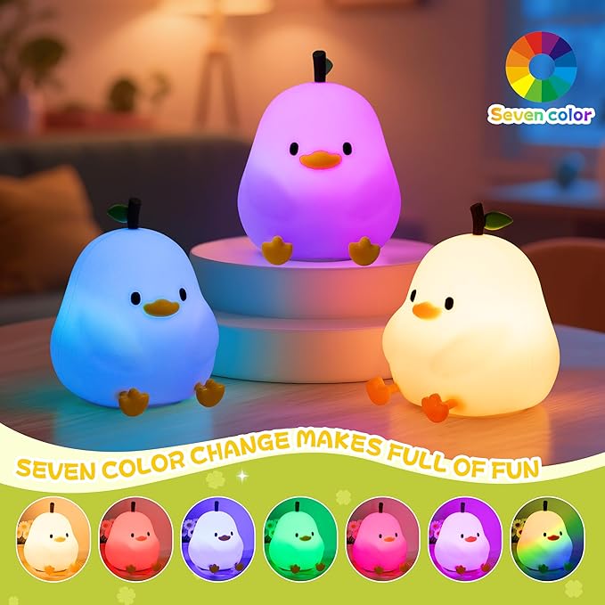 Night Light for Kids, Rechargeable Dimmable Silicone LED Nightlight with 7 Colors, Baby Nursery Night Lamp, Touch Squishy Lamp, Cute Gifts for Girls, Boys, Toddler Room Decor, White Duck - Bloomnest