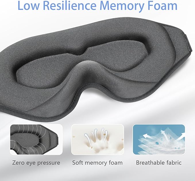 Sleep Mask 3D Eye Mask for Sleeping 100% Light Blocking Eye Covers with Adjustable Strap Night Blindfold for Women Memory Foam Gray - Bloomnest