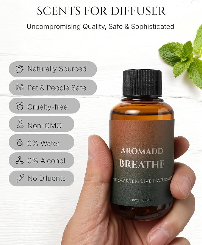 AROMADD Breathe Diffuser Oil 3.38 Fl Oz (100ml), Light Aroma Diffuser & Hotel Fragrance Diffuser Oil, Essential Oil Ideal for Anyone Who Loves a Fresh Scent Without Heavy Fragrance - Bloomnest