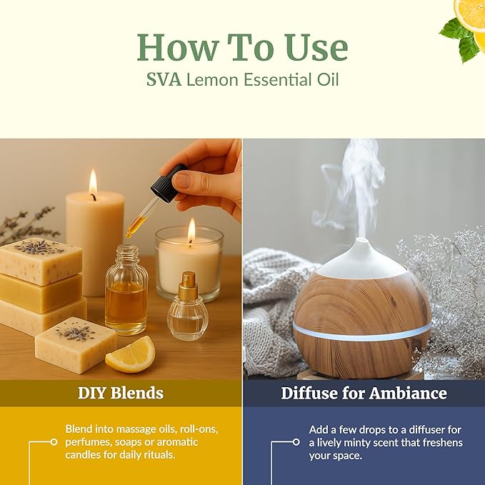SVA Lemon Essential Oil – 4 Fl Oz – 100% Natural Lemon Oil - for Diffuser, Hair Care, Face, Skin Care, Aromatherapy, Scalp and Body Massage, Soap and Candle Making – with Dropper - Bloomnest