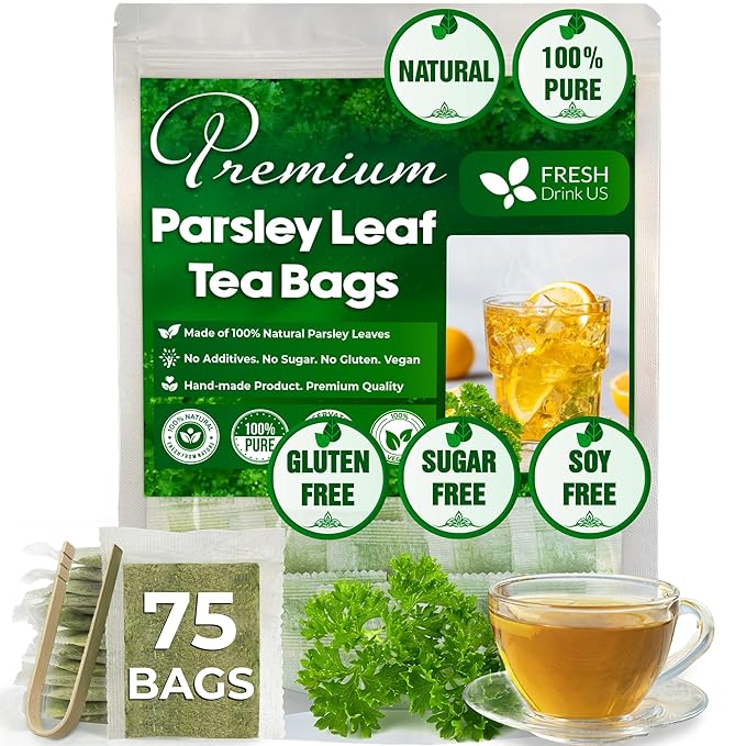 FreshDrinkUS, Premium 75 Parsley Leaf Tea Bags, 100% Natural & Pure from Parsley Leaves. Loose Leaf Parsley Herbal Tea. Made with Natural Material Tea Bags. No Sugar, No Caffeine, No Gluten, Vegan. - Bloomnest