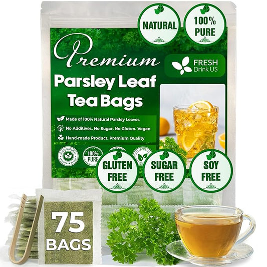 FreshDrinkUS, Premium 75 Parsley Leaf Tea Bags, 100% Natural & Pure from Parsley Leaves. Loose Leaf Parsley Herbal Tea. Made with Natural Material Tea Bags. No Sugar, No Caffeine, No Gluten, Vegan. - Bloomnest