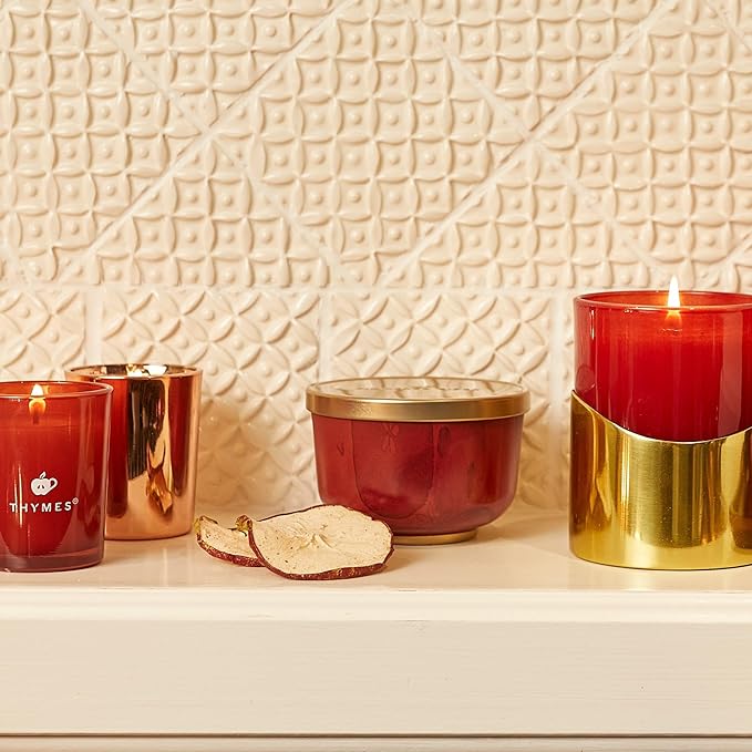 Thymes Scented Candles for Women & Men – Tin with Lid – Luxury Home Decor – Apple Candles with Notes of Crushed Clove, Cardamom, Bourbon & Malted Rum (Simmered Cider, 6.5 oz) - Bloomnest