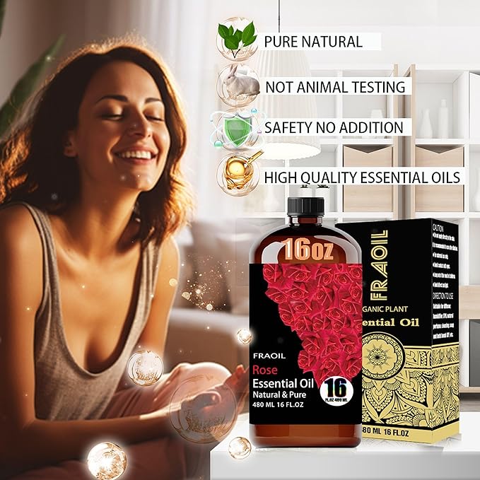 Rose Essential Oil, Rose Oil 16 Fl Oz 480 ML for Diffuser Humidifier Yoga Cleaning DIY Candle Soap Making Perfume Gift for Women Essential Oils - Bloomnest