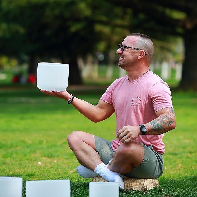 TOPFUND 8" 432Hz F Note Crystal Singing Bowl Heart Chakra with Heavy Duty Carrying Case and Suede Mallet