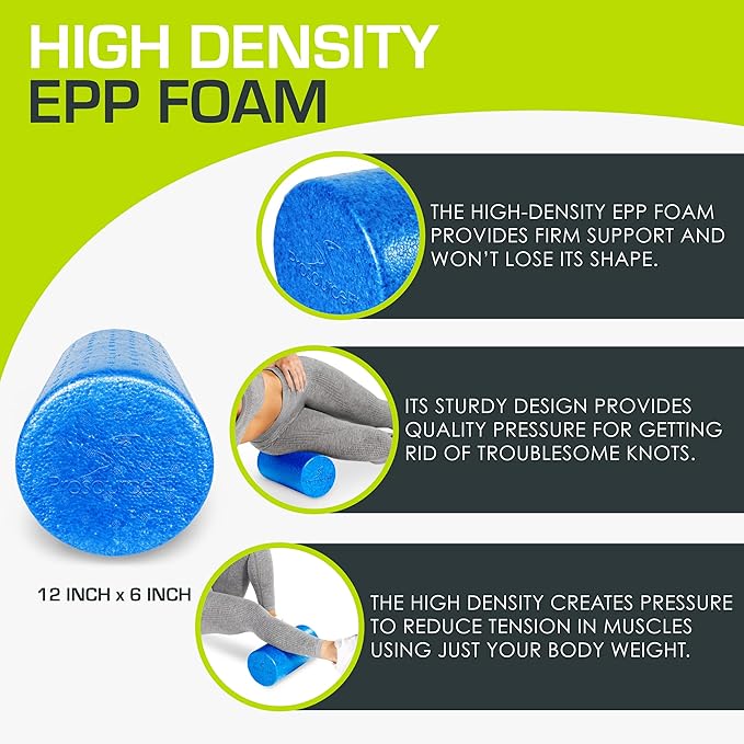 ProsourceFit High Density Foam Rollers 12 - inches Long, Firm Full Body Athletic Massage Tool for Back Stretching, Yoga, Pilates, Post Workout Muscle Recuperation, Black/Blue - Bloomnest