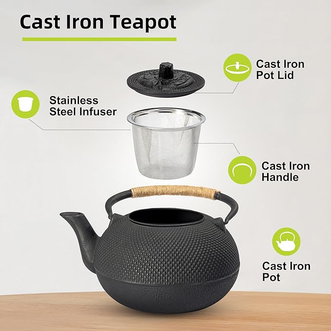suyika Japanese Tetsubin Cast Iron Teapot Tea Kettle pot with Stainless Steel Infuser for Stovetop Safe Coated with Enameled Interior 22 oz/650 ml - Bloomnest