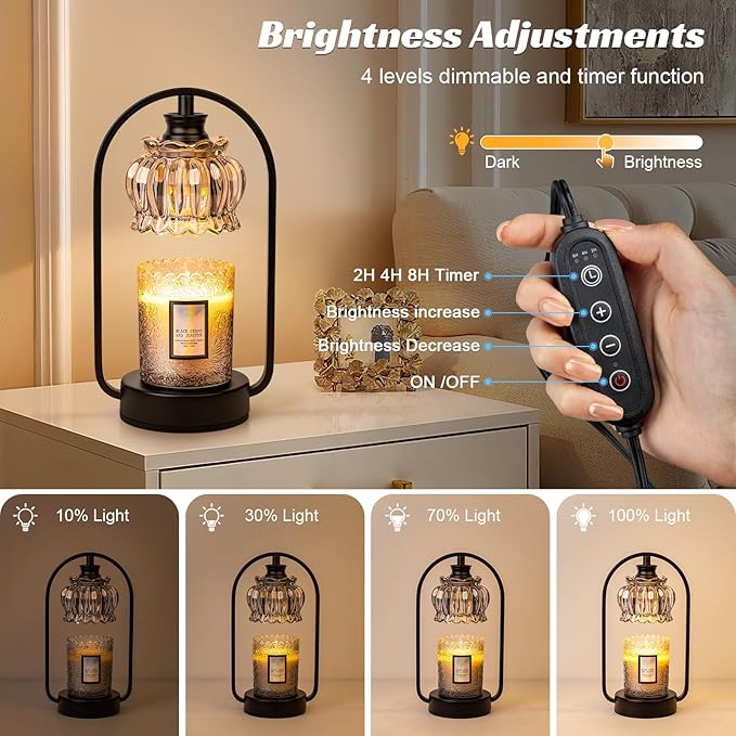 Candle Warmer Lamp, Electric Light with Timer Dimmer Clear Flower Shape Wax Melt Warmer for Birthday, Mothers Day, House Warming Gift (Includes 2 Bulbs) - Bloomnest