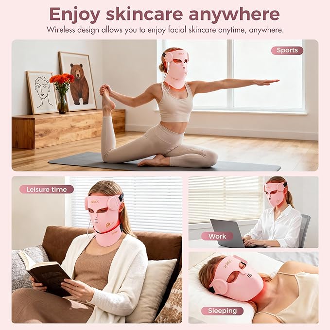 4D Wireless Red Light Therapy for Face and Neck with 400 LEDs,8+1 Color Light Therapy Mask with NIR, 850nm Red Light Therapy Mask, 4000mAh Rechargeable Led Face Mask Remote Control for Home & Travel Bloomnest