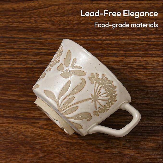 Ceramic Coffee Mug, 12 oz Novelty Unique Teacup with Handle, Stoneware Cup for Tea Mocha Latte Cappuccino Espresso (Set of 2, Butterfly and Ivy) - Bloomnest